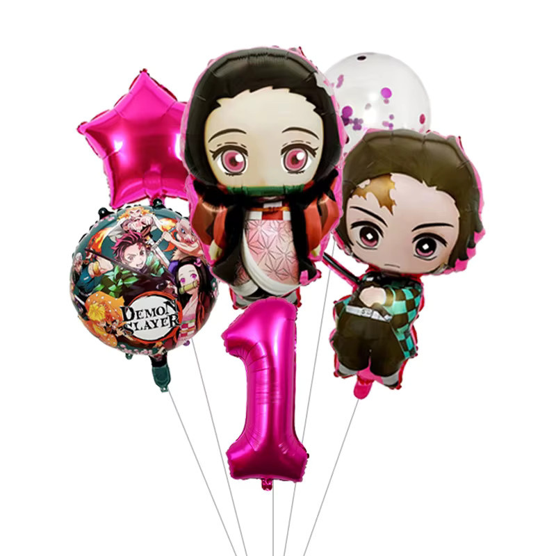 Bandai Anime Demon Slayer Kimetsu No Yaiba Geburtstags-Deko Set mit Folienballons und Zahlen-Ballons in Mehrfarbig - Bild 2