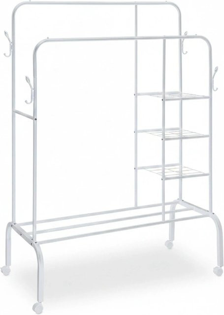 Relaxdays Kleiderständer aus Eisen mit Doppelstangen und Rollen in Weiß, H: 154 cm, B: 110 cm, T: 55 cm - Bild 1