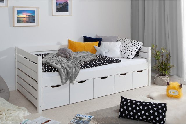 TiCAA Sofabett Naomi in Weiß mit 5 Schubkästen, B/T/H: 100 x 200 cm - Bild 1