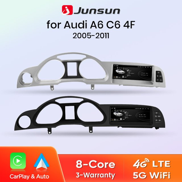 Junsun Wireless CarPlay Android Multimedia Radio für Audi A6 C6 4F 2005-2011 MMI 2G 3G mit GPS Navigation, 8,8 Zoll, Schwarz - Bild 1
