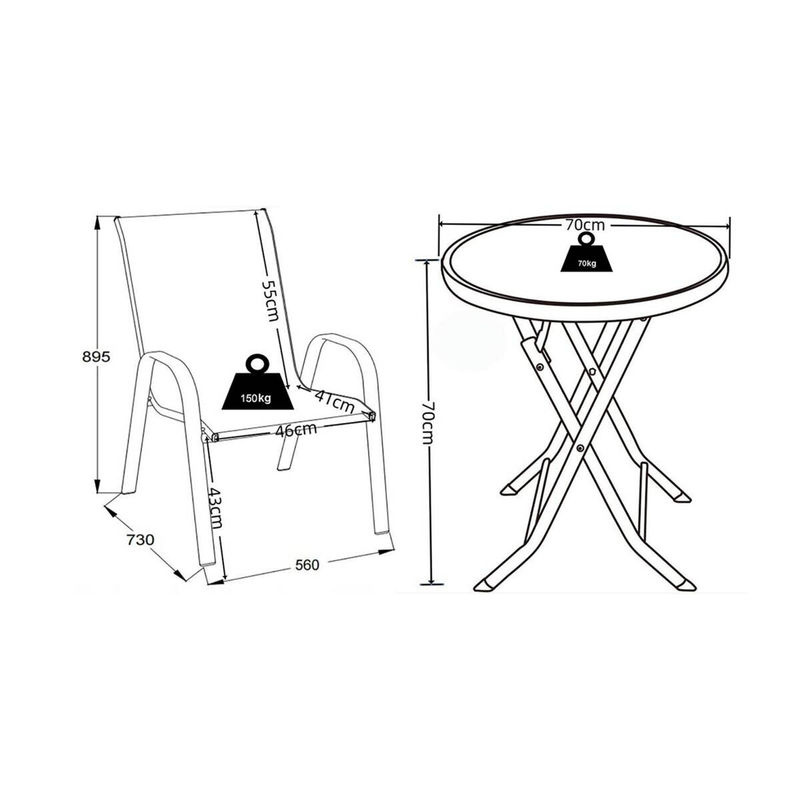 VCM Gartensitzgruppe Sonlas in Anthrazit mit Glas und Textilene, B/H/L: 70 x 89 x 70 cm - Bild 2