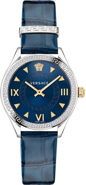 Versace Armbanduhr, Quarz, Edelstahl, Blau, Leder, 36 mm, Damen - Bild 1
