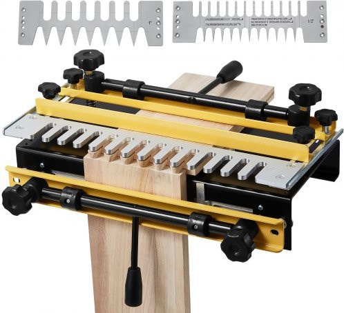 VEVOR Zinkenfräsmaschine aus Aluminium in Gelb mit 4 Fräsern und 3 Schablonen, Breite: 31 cm, Werkzeug für präzise Zapfenverbindungen in der Möbel- und Schrankherstellung - Bild 1