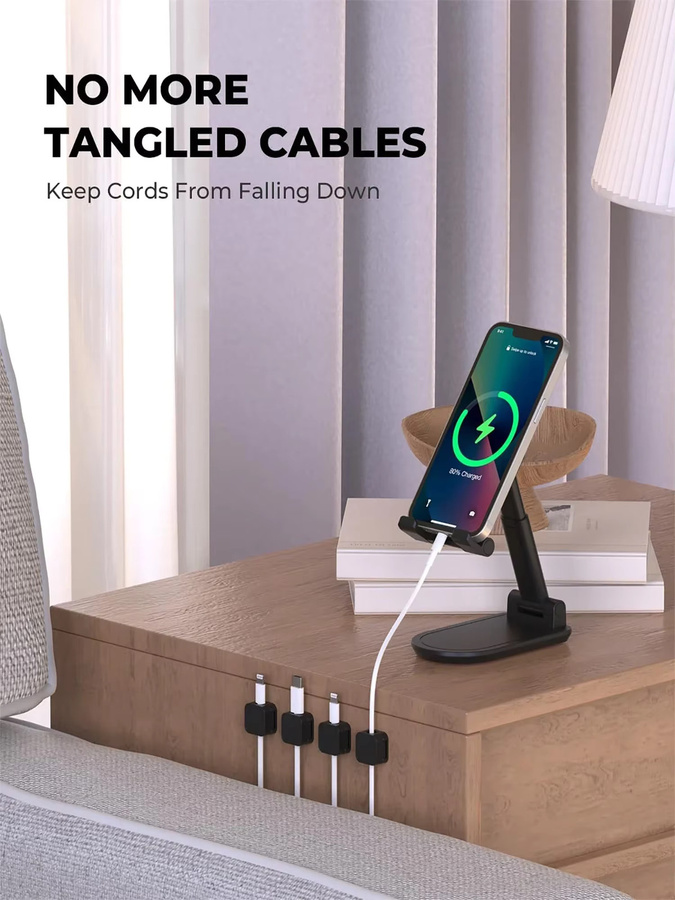 iLMH Verstellbare Kabelclips zur Kabelorganisation, Selbstklebender Kabelhalter aus Kunststoff für Schreibtisch, Büro und Auto, Schwarz oder Weiß - Bild 2