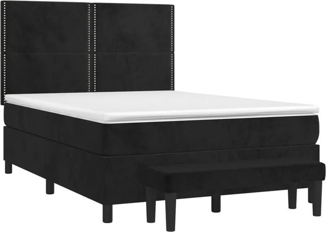 vidaXL Boxspringbett mit Matratze in Schwarz, Hybrid-Design mit Taschenfederkern und Samtbezug, B/T/H: 140 x 200 x 144 cm - Bild 1
