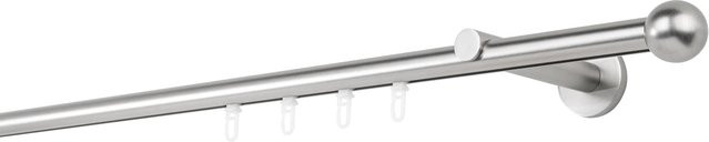 Ondeco Gardinenstange auf Maß mit Innenlauf 20mm und Ball Design, 1-lauf Wandmontage, Farbe: Edelstahl-Optik, Länge: 390 cm - Bild 1