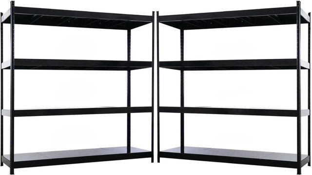 PROREGAL HERCULES Schwerlastregal Set aus 2 Stück, Schwarz, 4 Stahlplatten-Ebenen, B/T/H: 200 x 60 x 200 cm, Fachlast 400 kg pro Ebene - Bild 1