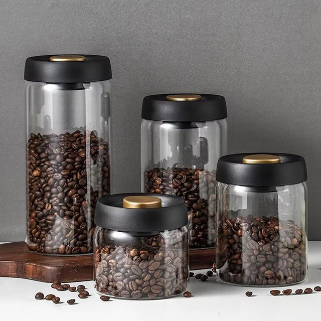MYVIT Vakuumversiegelte Vorratsdose aus Glas in Transparent für Kaffeebohnen, Tee und Lebensmittel mit Luftextraktion und Feuchtigkeitsschutz, 0,5 l - Bild 1