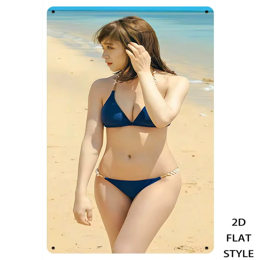 CIFBUY Vintage Wanddekoration aus Metall im Retro-Strand-Stil mit Bikini-Mädchen, Mehrfarbig, Breite: 20,32 cm, Höhe: 30,48 cm - Bild 2