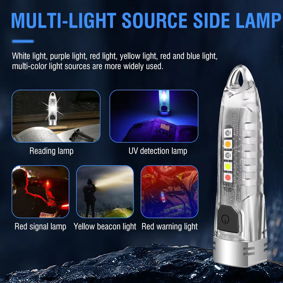 BORUIT V1 EDC Schlüsselanhänger-Taschenlampe, silberne LED-Arbeitsleuchte, wiederaufladbar via Typ C, tragbare Mini-Taschenlampe aus Metall - Bild 3