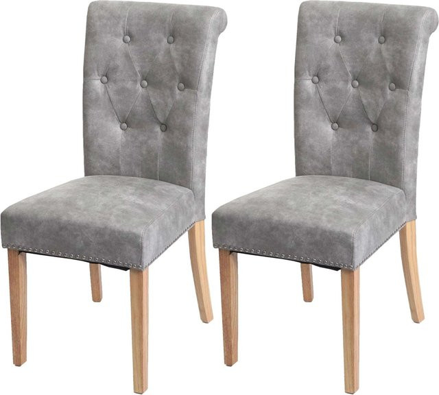 CHEFGASTRO Esszimmerstuhl 2er-Set gepolstert in Hellgrau mit Rautenmuster und hellen Buchenholzbeinen, H x B x T: 98 x 47 x 62 cm, Sitzhöhe: 42 cm - Bild 1