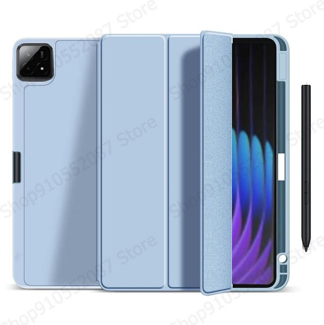 VIGENCIA Schutzhülle für Xiaomi Pad 7 und Xiaomi Pad 8 Pro mit Stifthalter, dreifach faltbar, aus PU-Leder mit weicher Rückseite und Standfunktion, 11,2 Zoll, Pink oder Blue - Bild 1