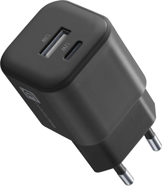 CellularLine Dual Port Charger 61258 Ladegerät mit USB-A und USB-C 12W Schwarz - Bild 1