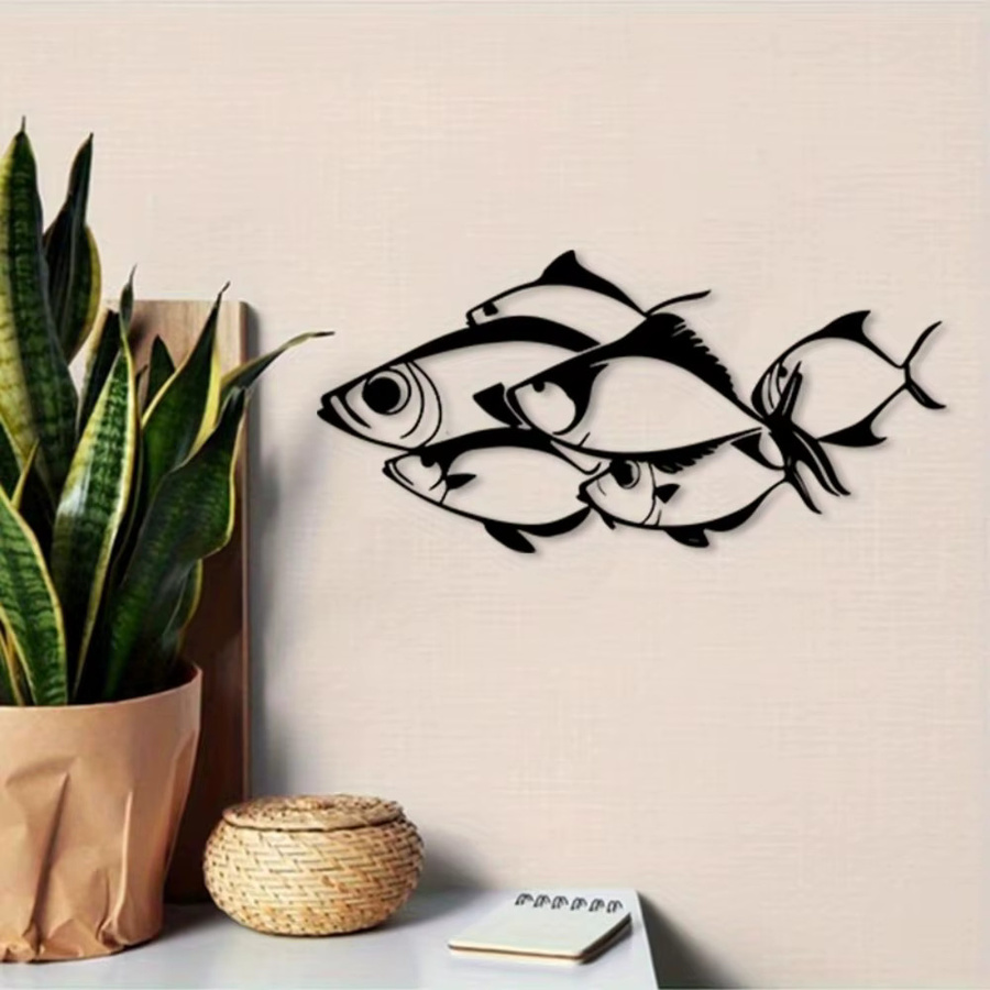 CIFBUY Metallwandkunst Fischschwarm in Schwarz als Vintage Marine-Dekoration - Bild 2