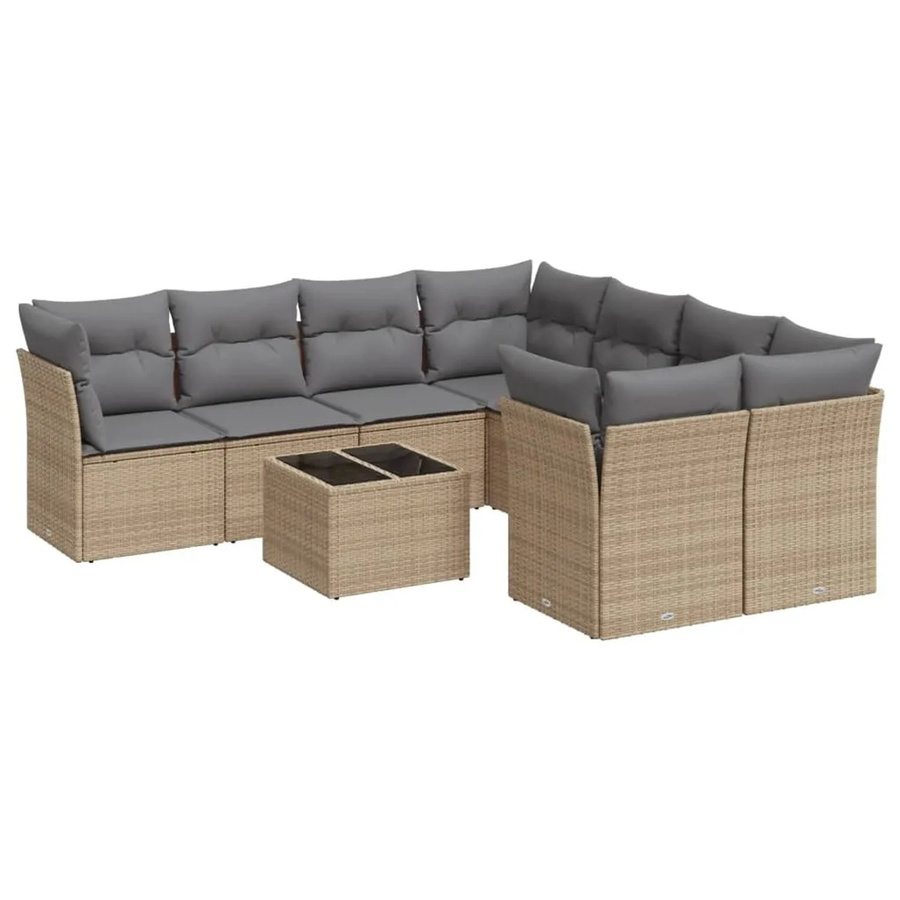 vidaXL 9-teilige Garten-Sofagarnitur in U-Form aus Poly-Rattan in Beige mit Kissen und Gartentisch - Bild 2