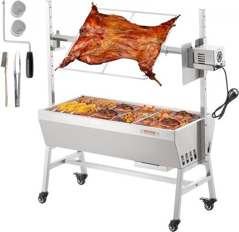 VEVOR Upgrade Rotisserie Grill aus Edelstahl mit 42W Elektromotor und Rollen, BBQ Grill für Schwein, Lamm oder Ziege, Kapazität: 90 Lbs, 35 Inch - Bild 1