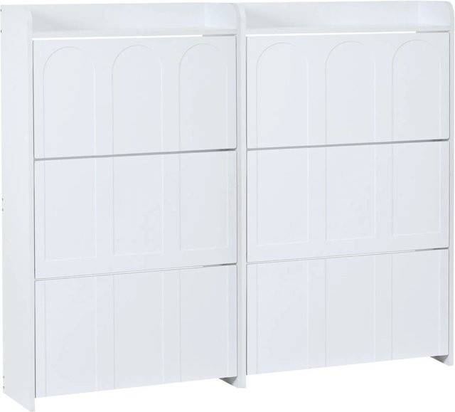 Merax Schuhschrank Set 2-teilig aus MDF in Weiß mit 12 Fächern und Klappfächern, B/H/T: 120 x 140 x 25 cm - Bild 1