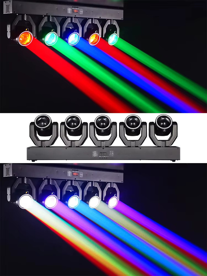 Ybeiyuan 5-Kopf LED Moving Head mit 180W, RGBW Strahl und grünem Laser, DMX512 und Sprachsteuerung, Schwarz - Bild 5