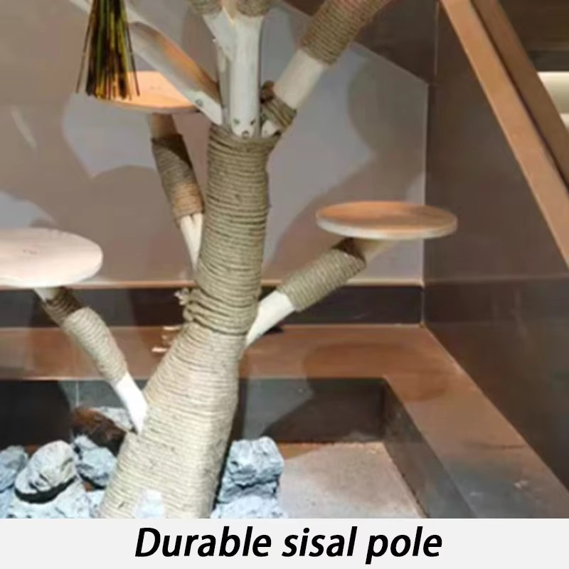 DIY Katzenbaum aus Massivholz mit Sisal und integriertem Katzenhaus in Braun, Höhe: 150 cm - Bild 3