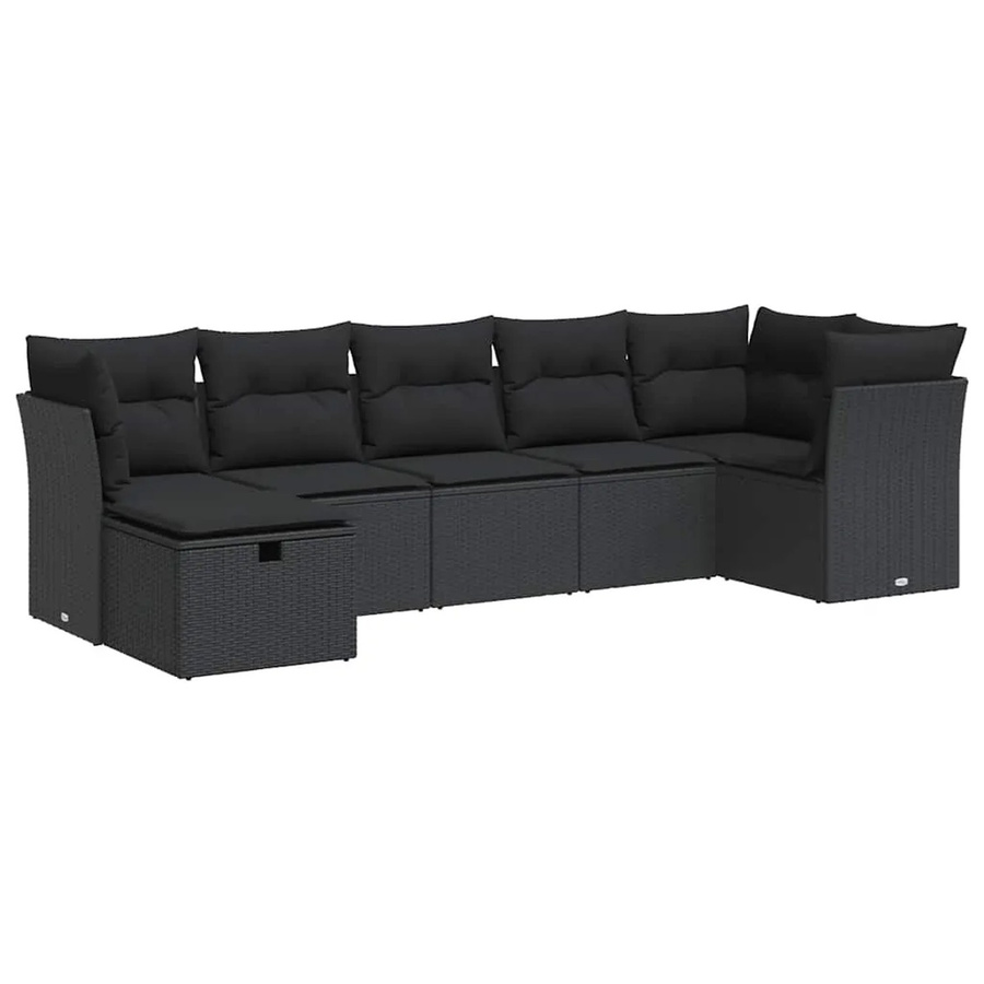 vidaXL 7-tlg. Garten-Sitzgruppe in L-Form aus Polyrattan mit Kissen in Schwarz - Bild 2