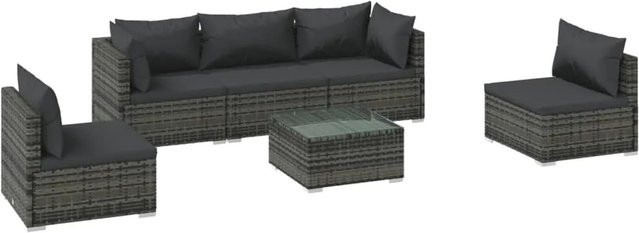 vidaXL 6-teiliges Garten-Lounge-Set aus Poly-Rattan in Grau-Anthrazit mit Polstern und Couchtisch aus Stahl und Glas - Bild 1