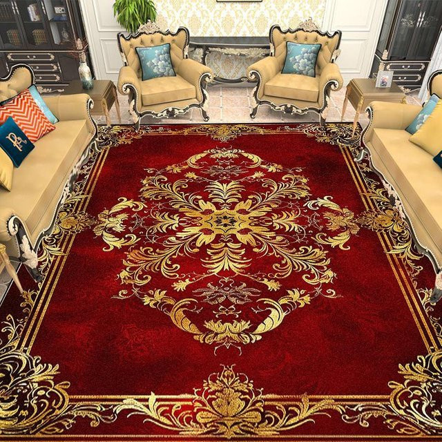 JGJG Teppich Europäisches Gold in Rot, moderner geometrischer Teppich aus Polyester für Wohnzimmer und Schlafzimmer, rutschfest und waschbar, B/T: 80 x 120 cm - Bild 1