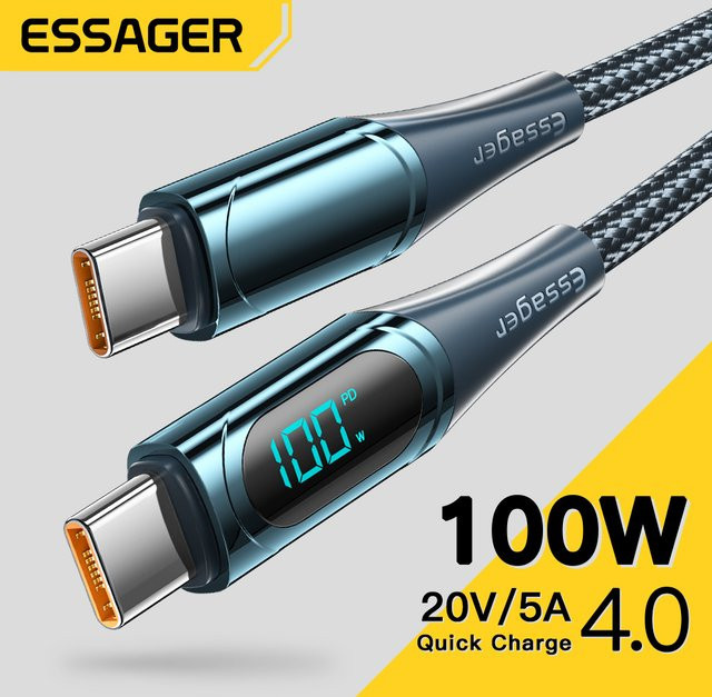 Essager USB Typ C auf USB C Kabel mit 100 W/5 A PD Schnellladung in Schwarz, Länge: 2 m - Bild 1