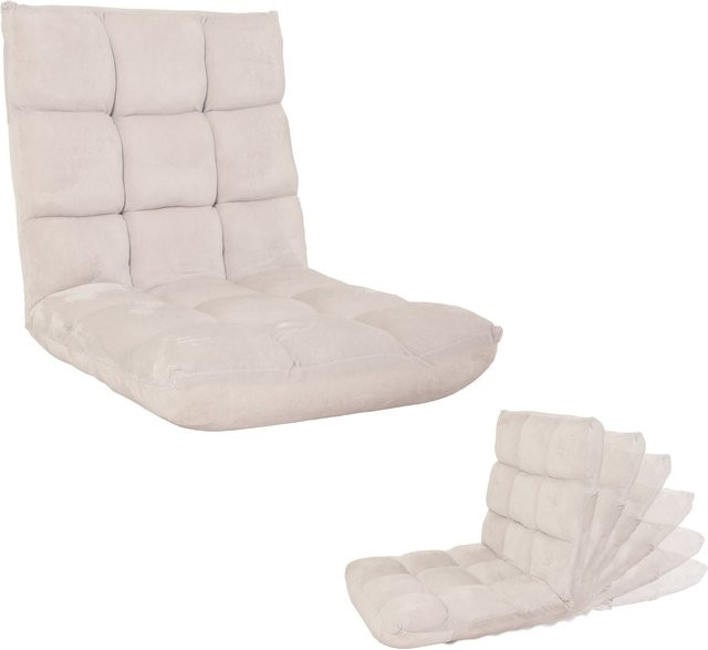 Bodensessel MCW-N43 Relaxsessel mit 6 Relaxpositionen aus Samt in Creme-Grau - Bild 1