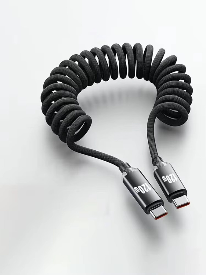NNBILI 120 W Auto Ladegerät mit USB-C und USB-A Schnellladung und Feder-Teleskopkabel in Schwarz und Grün - Bild 7