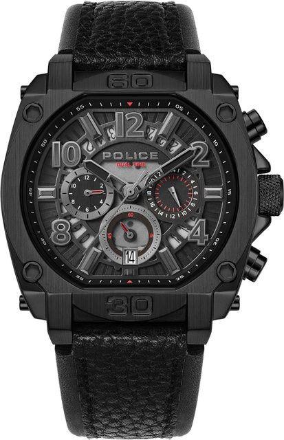 Police Herrenuhr Norwood, Quarz, Edelstahl, Leder, 45 mm, Schwarz, 5 ATM - Bild 1