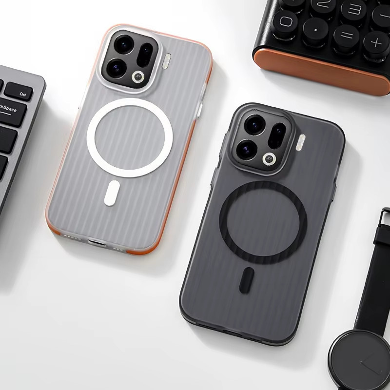 Magnetische MagSafe Schutzhülle für Oppo Find X9 Pro und Find X9 5G, transparent matt mit Streifen-Design und schlanker Hartschalen-Stoßstange - Bild 1