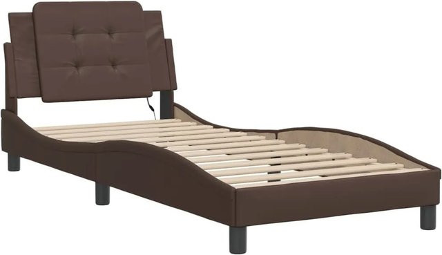 vidaXL Bettgestell Zadar in Braun mit LED-Unterbettbeleuchtung und USB-Ladeport, B/T/H: 80 x 200 cm - Bild 1