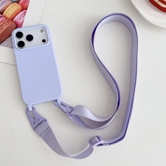 YULIN Silikon-Case mit Lanyard für iPhone 11 bis iPhone 17 Pro Max, stoßfeste Hülle mit Umhänge-Halskette, Farbe: Transparent-Lila - Bild 1
