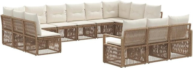 vidaXL Gartensofa-Set 13-teilig in U-Form, Beige, Poly-Rattan mit pulverbeschichtetem Stahlgestell und Polsterkissen - Bild 1
