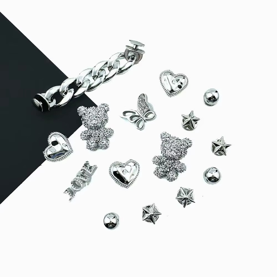 FHLDING Schuhcharms-Set, 15-teilig, Diamant-Bären-Ketten, Nieten, Zubehör für Clogs - Bild 5