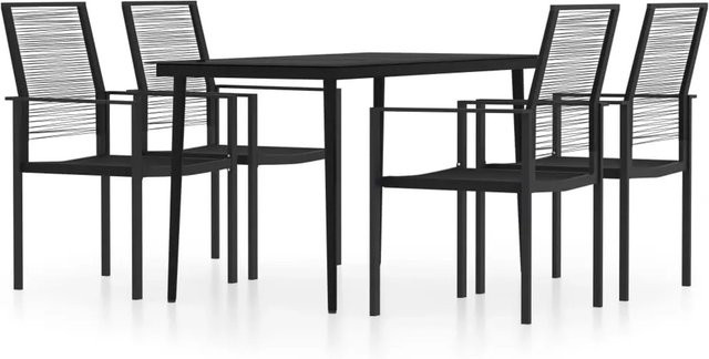 vidaXL 5-teilige Garten-Essgruppe in Schwarz aus Stahl, Glas und PVC-Hohlrattan für den Außenbereich - Bild 1