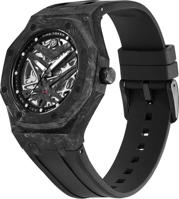 TIME TOKEN Armbanduhr, Carbonfaser, Saphirglas, Schwarz, Herren - Bild 1