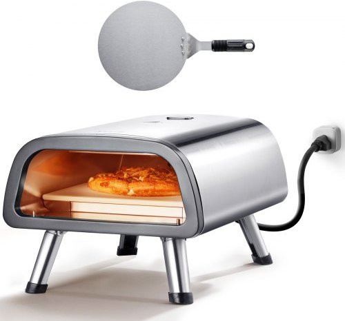 VEVOR Elektrischer Pizzaofen für die Tischplatte aus Edelstahl in Silber mit Pizzastein und Spatel, bis zu 454 Grad Celsius, ideal für Restaurant, Zuhause und Camping - Bild 1