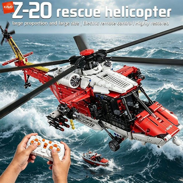 KAVOWORLD Rettungshubschrauber, Bausteine-Set, motorisiertes RC-Flugzeugmodell, 1528 Teile - Bild 1