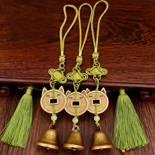 Miaomiao Münzglocke Anhänger, Messing, Gold, Unisex - Bild 1