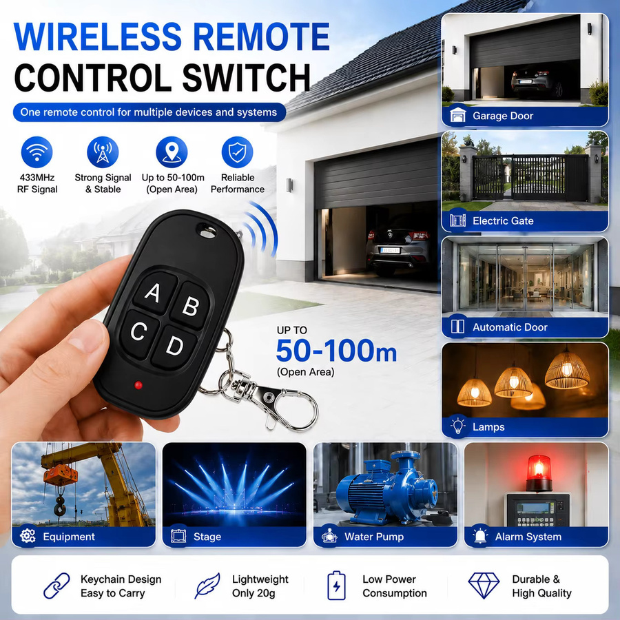 FunnyShield Universelle 433MHz RF-Fernbedienung als 4-Tasten-Duplikator-Controller in Schwarz - Bild 2