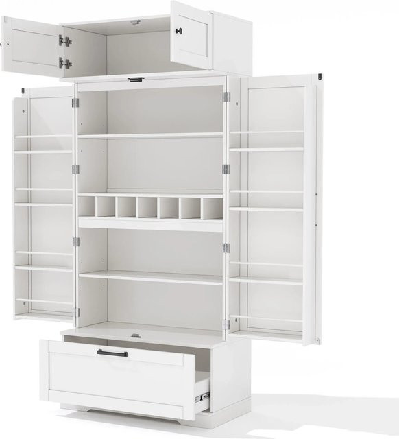okwish Küchenaufbewahrungsschrank mit Weinregal, Einlegeböden und Schubladen, Weiß, B/T/H: 80 x 40 x 180 cm - Bild 1