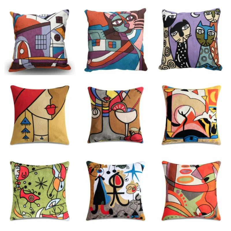 Abstrakter Kissenbezug von Yiran Furniture mit Picasso Graffiti Kunstmalerei, Mehrfarbig, B/H: 45 x 45 cm - Bild 2