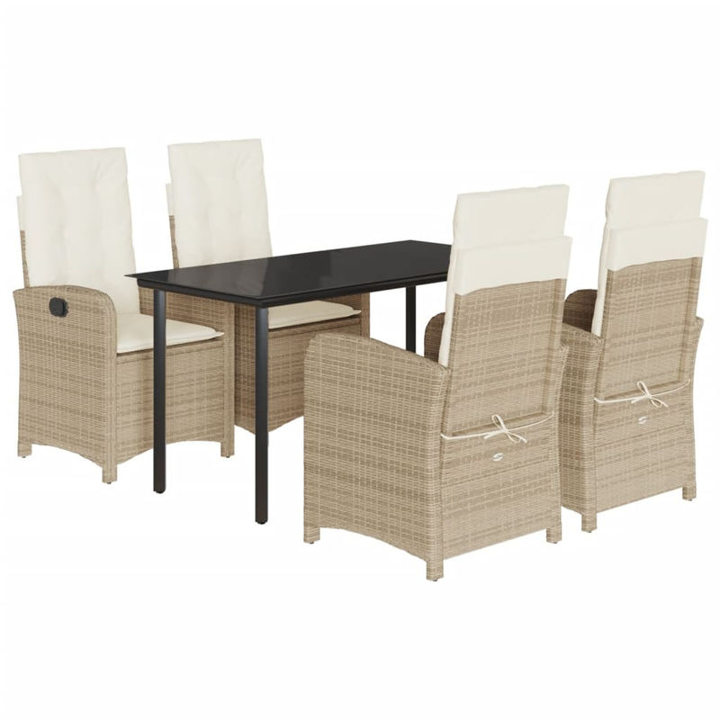 Vidaxl Gartenmöbel-Set aus Polyrattan mit Kissen und Glastisch, 5-teilig, Beige - Bild 2