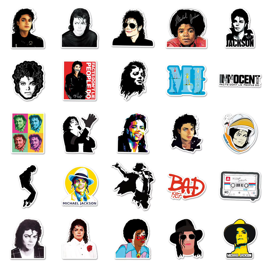 51 Stück Michael Jackson Aufkleber Set in Multicolour für Skateboard, Kühlschrank und Koffer - Bild 3