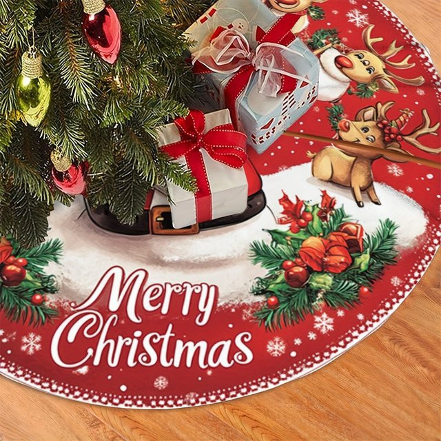 VIKAMA Weihnachtsbaum Rock mit Santa Rentier Print in Rot und Multicolour als runde Tischdekoration aus Textil - Bild 1
