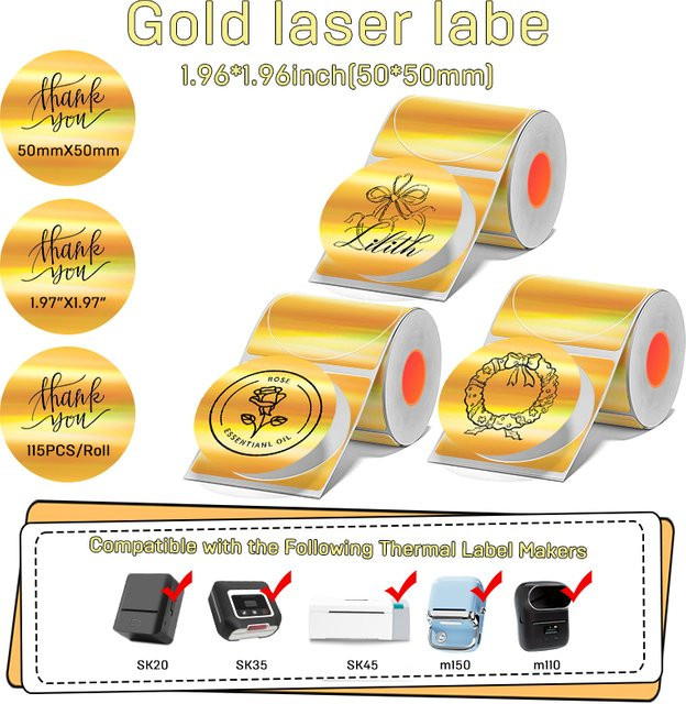 KAYSION Runder holografischer Thermotransferetikett in Gold und Purple, glänzender selbstklebender Aufkleber für M110 M220 P1 P5 - Bild 1