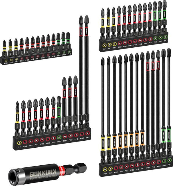 Geinxurn 53-teiliges Schlag-Bits-Set aus S2-Stahl mit magnetischem Bithalter und farbcodierter Basis - Bild 1