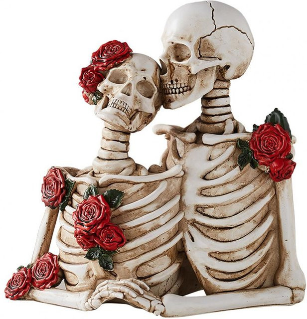 Yiran Furniture Vintage Gothic Paar Skelett Figuren mit Rosen aus Harz als Deko-Skulptur für Halloween und Home Office, Mehrfarbig - Bild 1