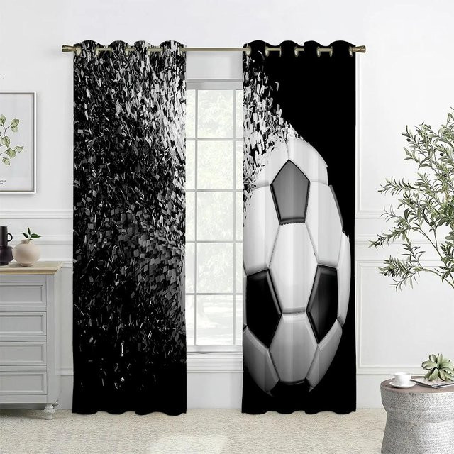 Yiran Furniture Fußball Sport Vorhänge in Grün, 2er-Set semi-transparent mit Ösen, Breite: 70 cm, Höhe: 165 cm - Bild 1